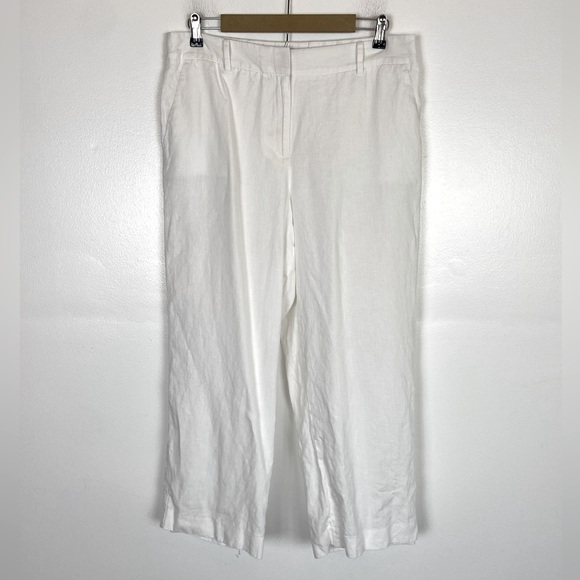 Talbots Linen Cropped Pants Size 12 White Lined Elastic Waist Side Pocket Summer - Picture 1 of 11